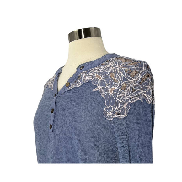 FREE PEOPLE Blue Floral Top SZ LG - Picture 5 of 10
